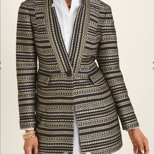NWT Chicos Tweed  Black and Gold Metallic Long Line Blazer Jacket